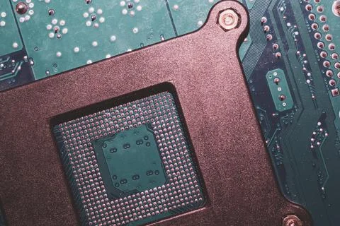 Processor pins macro. computer motherboard close up. cpu pins on a circuit bo Foto stock