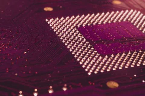 Processor pins macro. computer motherboard close up. cpu pins on a circuit bo 스톡 사진