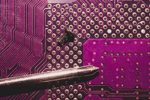 Processor pins macro. computer motherboard close up. cpu pins on a circuit bo Foto stock