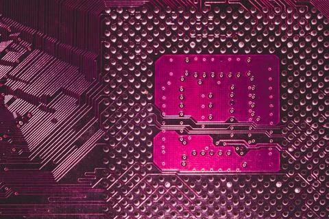 Processor pins macro. computer motherboard close up. cpu pins on a circuit bo 写真素材