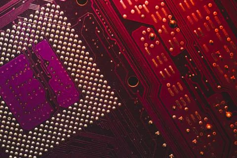 Processor pins macro. computer motherboard close up. cpu pins on a circuit bo 写真素材