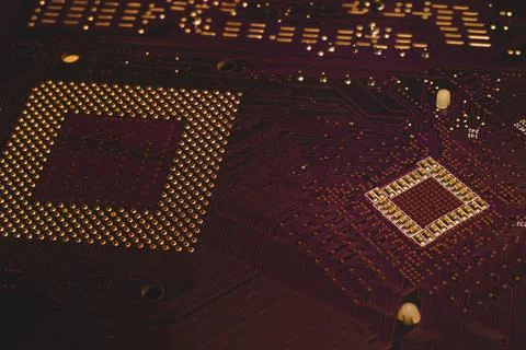 Processor pins macro. computer motherboard close up. cpu pins on a circuit bo 写真素材