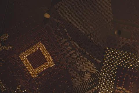 Processor pins macro. computer motherboard close up. cpu pins on a circuit bo Stock Photos