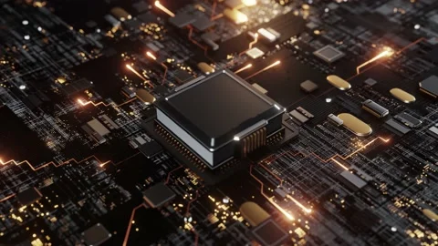 Processor plug to motherboard impact to circuit jump. gold colour Stock Footage 220319824