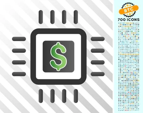 Processor Price Flat Icon with Bonus 스톡 일러스트