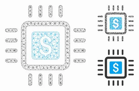Processor Price Vector Mesh Carcass Model and Triangle Mosaic Icon Stock Illustration