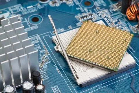 Processor socket on the motherboard close-up. Stock-Fotos