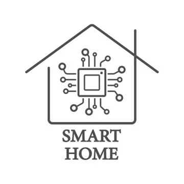 Processor styled smart home logo vector with chip 스톡 일러스트