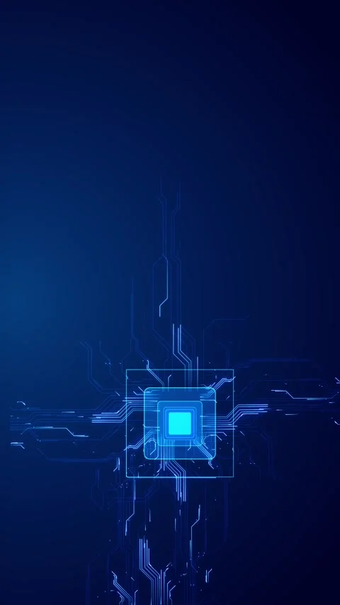 Processor technology background blue circuit chip, glowing electronic lines, Stock Footage 334127269