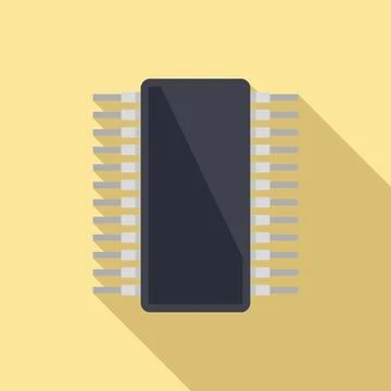 Processor technology icon flat . Cpu circuit 库存插图