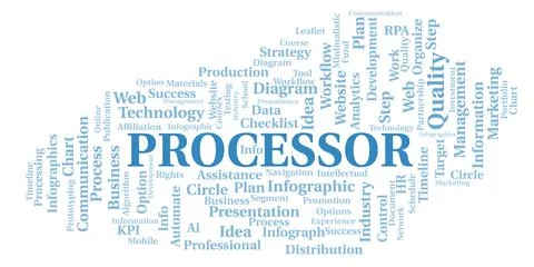 Processor typography word cloud create with the text only. Illustrazione stock