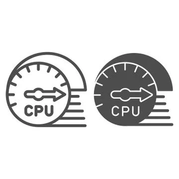 Processor usage and load speed line and solid icon. CPU chip performance sensor Stock-Illustration
