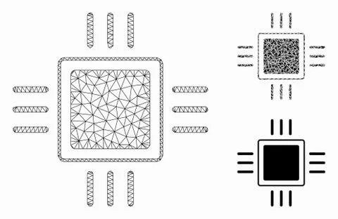 Processor Vector Mesh 2D Model and Triangle Mosaic Icon Stock Illustration