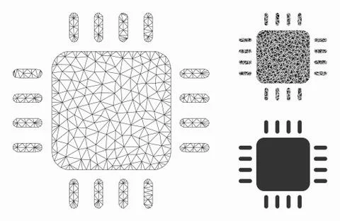 Processor Vector Mesh Network Model and Triangle Mosaic Icon Stock Illustration