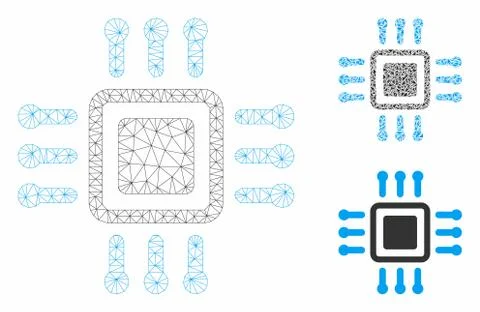 Processor Vector Mesh Network Model and Triangle Mosaic Icon Stock Illustration
