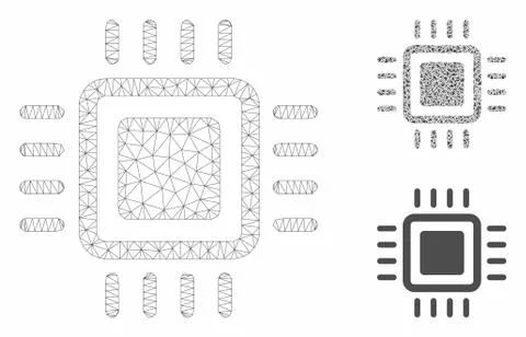 Processor Vector Mesh Wire Frame Model and Triangle Mosaic Icon Stock Illustration
