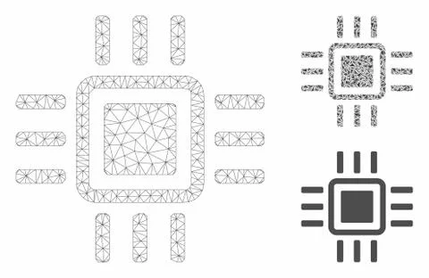 Processor Vector Mesh Wire Frame Model and Triangle Mosaic Icon Stock Illustration