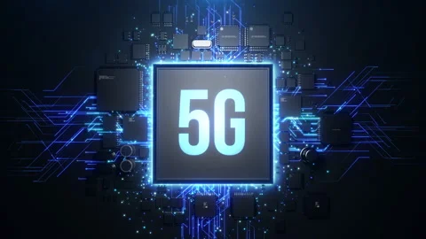 Processor view from the top with the inscription on the lid 5G . animation on Stock Footage 222705072