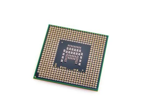 Processor on a white background copper CPU pins closeup image (processor p... Stock Photos