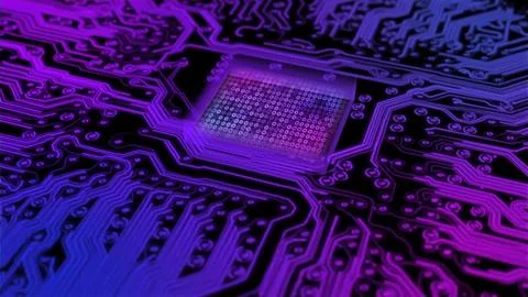 Processors on circuit board representing computing technology Ilustração Stock