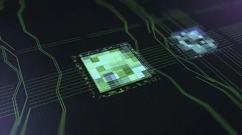 Processors CPU concept. Animation. Motherboard digital chip. Abstract animation 库存插图