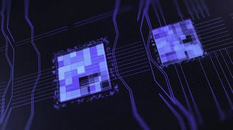 Processors CPU concept. Animation. Motherboard digital chip. Abstract animation Stock Illustration