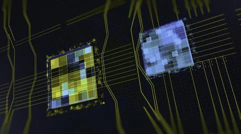Processors CPU concept. Animation. Motherboard digital chip. Abstract animation Illustrazione stock