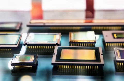 Processors of various shapes and circuits for microelectronic Stockfoto's