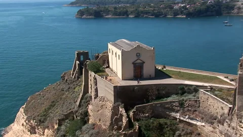 Procida island, panoramic view of Ischia from walled land Stock Footage 148629943