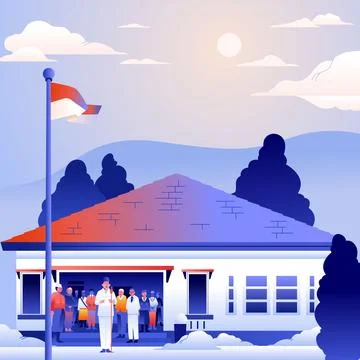Proclamation of reading the text of Indonesia's independence day, in history Stock Illustration