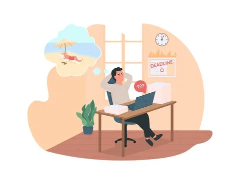 Procrastination 2D vector web banner, poster Stock Illustration