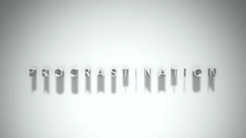 PROCRASTINATION 3D title animation with shadows on a white background Stock Footage 296787643