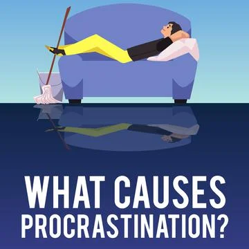 Procrastination causes banner with man refusing to work, vector illustration. Stock Illustration
