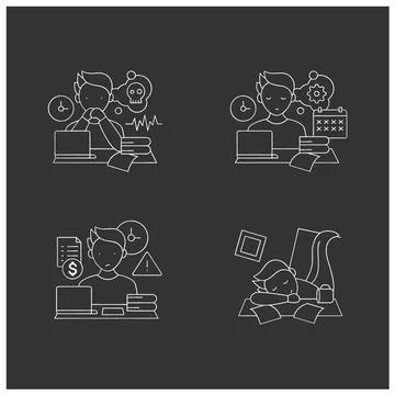 Procrastination chalk icons set Stock Illustration
