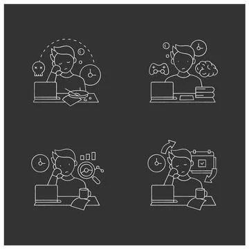 Procrastination chalk icons set Stock Illustration