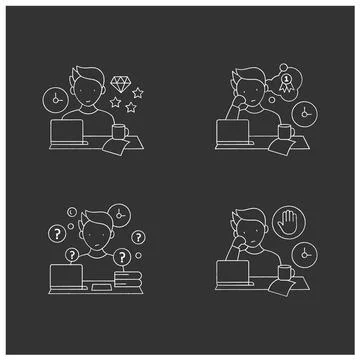 Procrastination chalk icons set Stock Illustration