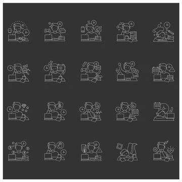 Procrastination chalk icons set Stock Illustration