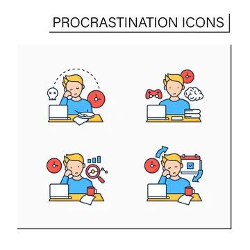 Procrastination color icons set Stock Illustration