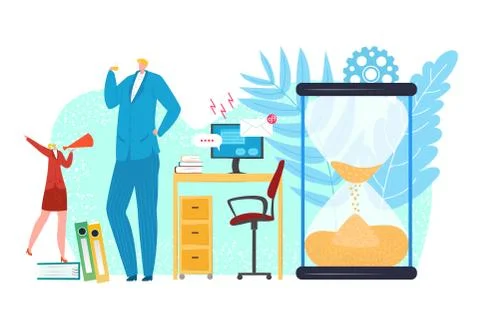 Procrastination concept, businessman procrastinating work in office, vector Stock Illustration