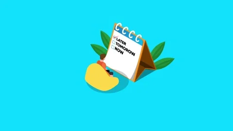 Procrastination concept. Lazy character laying or sleeping postponing paperwo Stock Footage 253978038