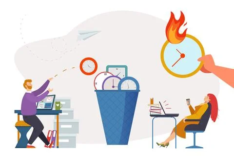 Procrastination concept, vector illustration, manager woman character waste time イラスト素材