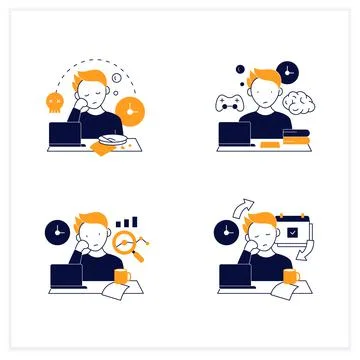 Procrastination flat icons set 스톡 일러스트