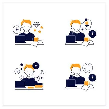 Procrastination flat icons set 스톡 일러스트