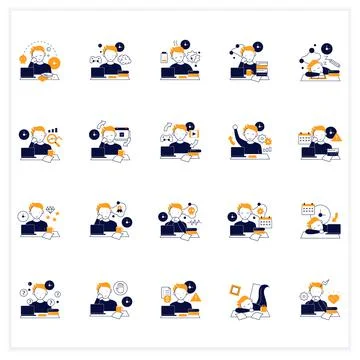 Procrastination flat icons set 스톡 일러스트