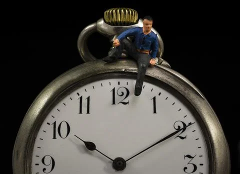 Procrastination, focus timer, concentration productivity concept, miniature p Stock Photos