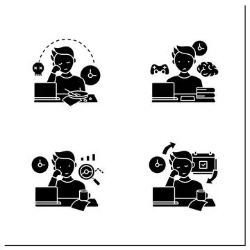 Procrastination glyph icons set Stock Illustration