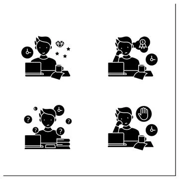 Procrastination glyph icons set Illustrazione stock
