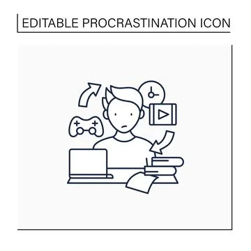 Procrastination habit line icon Stock Illustration