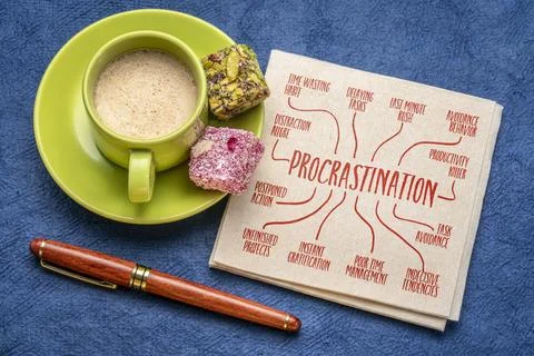 Procrastination infographics or mind map sketch on a napkin, productivity a.. Stock Photos