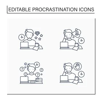 Procrastination line icons set Stock Illustration